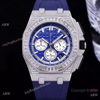 Iced Out Audemars Piguet Royal Oak Chronograph Watches Blue White Dial